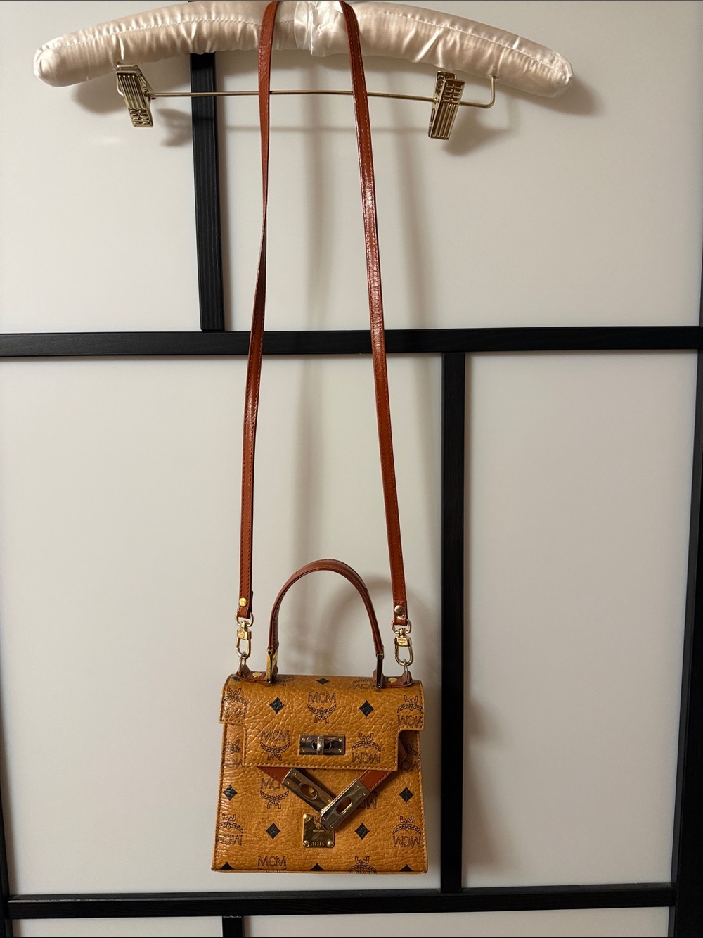 MCM Cognac Visetos Top Handle Crossbody Bag - Classic Monogram Mini